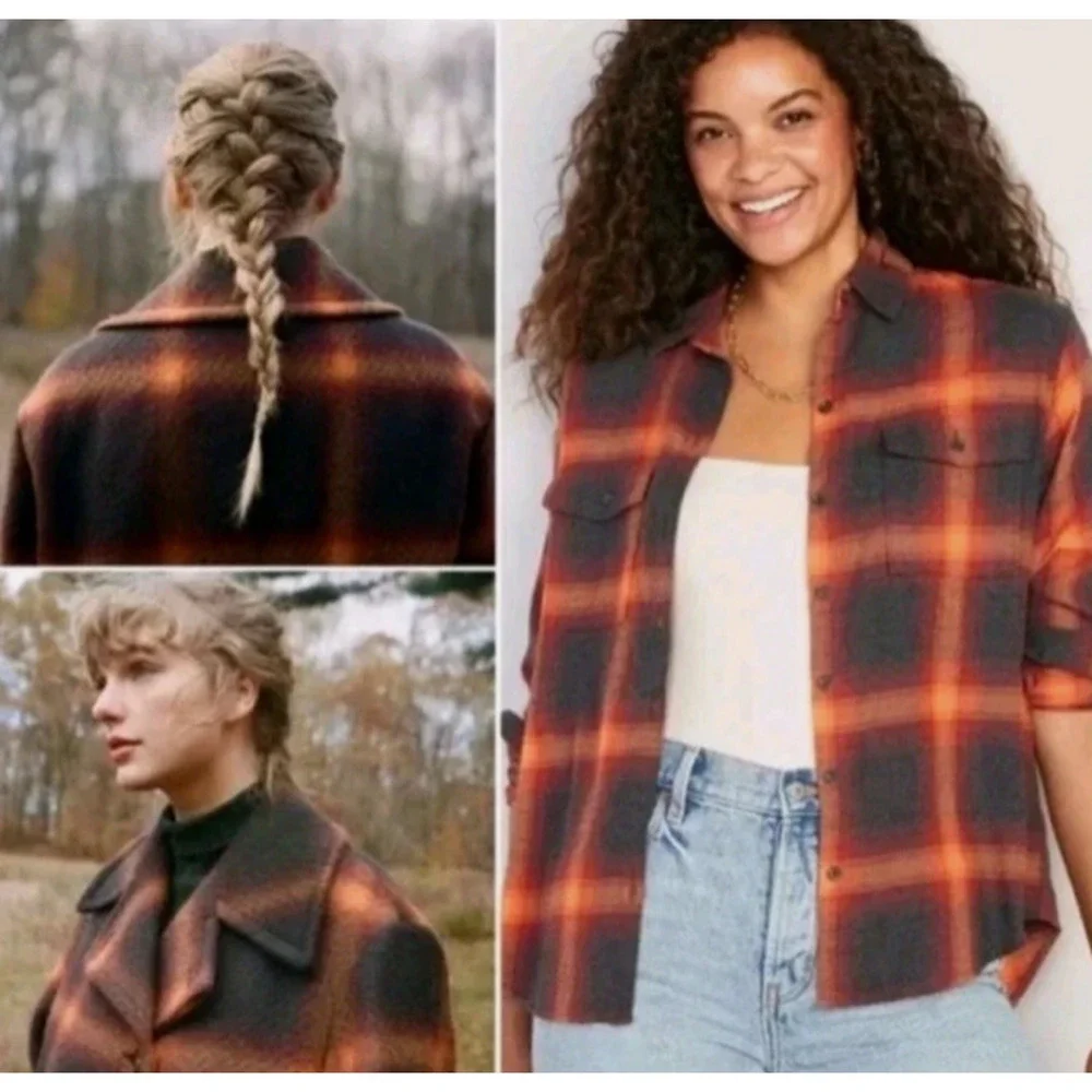 Old‎ Navy The Boyfriend Taylor Swift Evermore Flannel Shirt Plaid Women's Size L